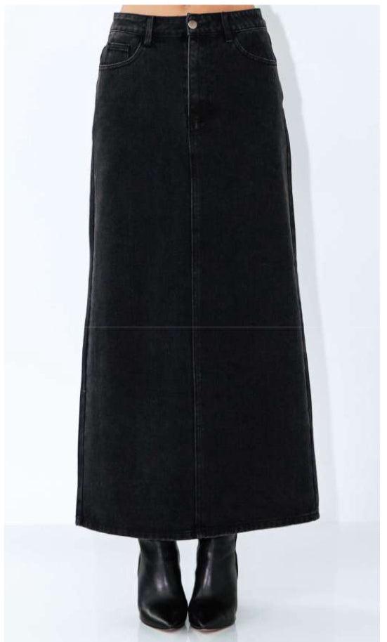 Paper Heart Long Denim Skirt - Black
